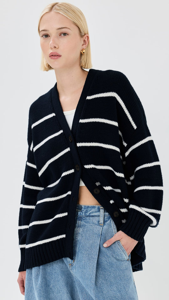 Damen Modischer Streifen-Cardigan mit Knopfleiste und lässigem Schnitt R&B