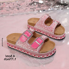 Damen Komfortable Zehentrenner-Sandalen mit Glitzer-Applikation und verstellbaren Riemchen R&B