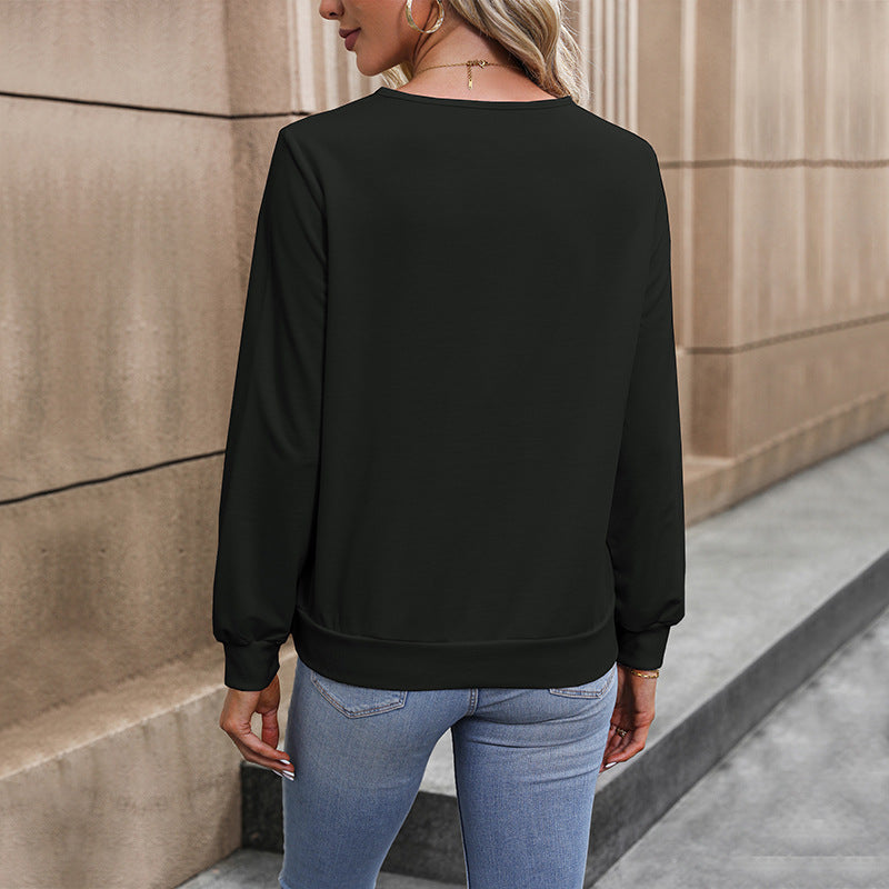 Damen elegantes V-Ausschnitt Langarmoberteil R&B