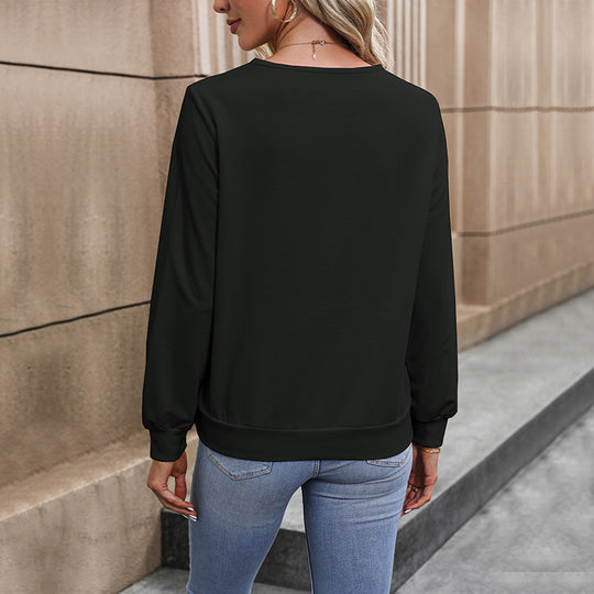 Damen elegantes V-Ausschnitt Langarmoberteil R&B