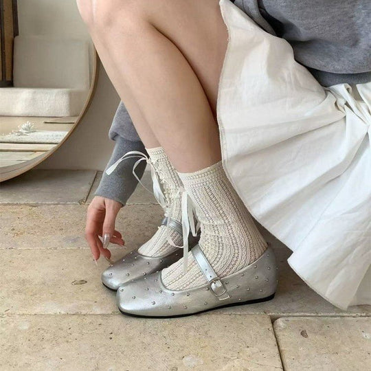 Damen elegante Ballerinas mit modischem Riemen und funkelnden Verzierungen R&B