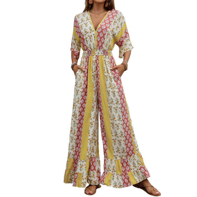 Damen Maxi-Jumpsuit mit floralen Mustern und voluminösen Ärmeln R&B