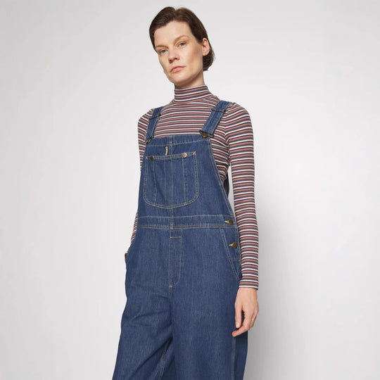 Damen Denim-Latzhose mit weitem Bein und verstellbaren Trägern R&B