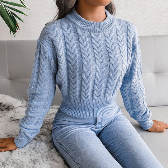 Damen Strickpullover im modernen Zopfmuster mit engem Bund R&B