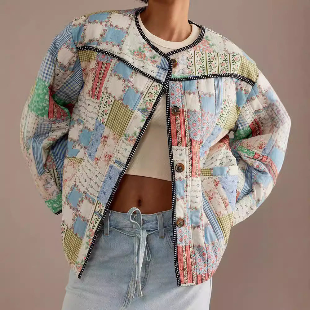 Damen Gestepptes Patchwork-Bomberjacke R&B