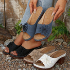 Damen elegante Pantoletten mit floralem Design und komfortablem Blockabsatz R&B