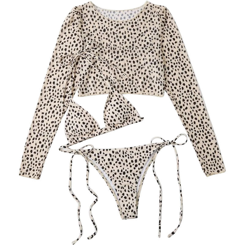 Damen Crop-Top Bikini-Set mit langen Ärmeln und trendigem Punktdesign R&B