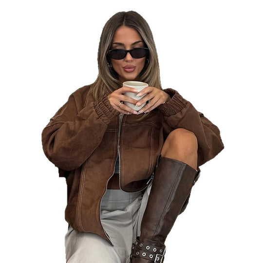 Damen Oversized Kunstlederjacke mit lässigem Schnitt R&B