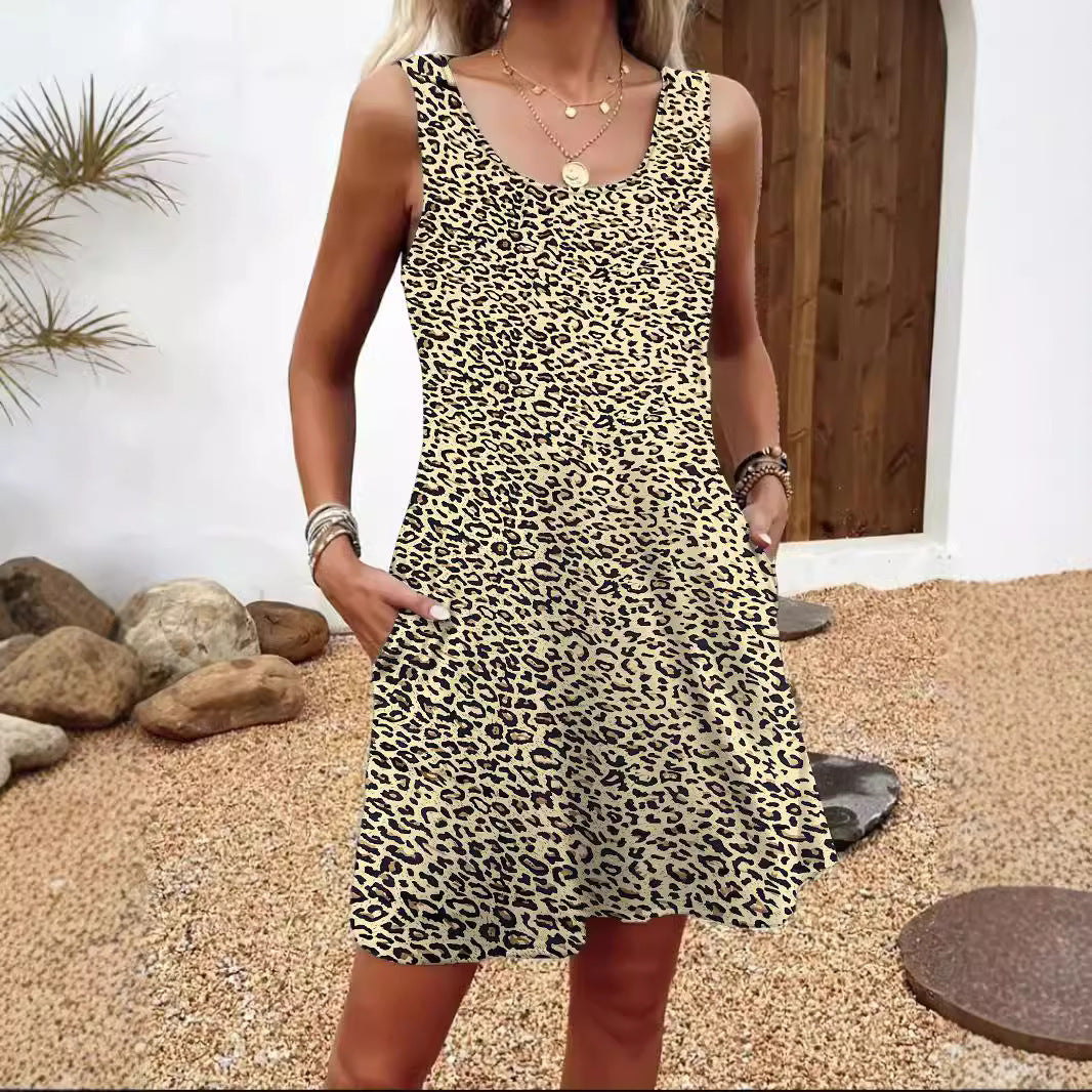 Damen lässiges Sommerkleid mit Federmuster und praktischen Seitentaschen R&B