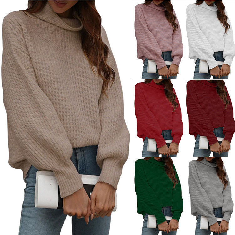 Damen Oversized Strickpullover mit hohem Kragen und Rippstruktur R&B