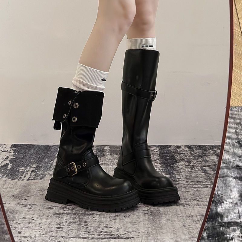 Damen Modische und robuste Stiefel mit verstellbarem Riemen und Schnalle R&B