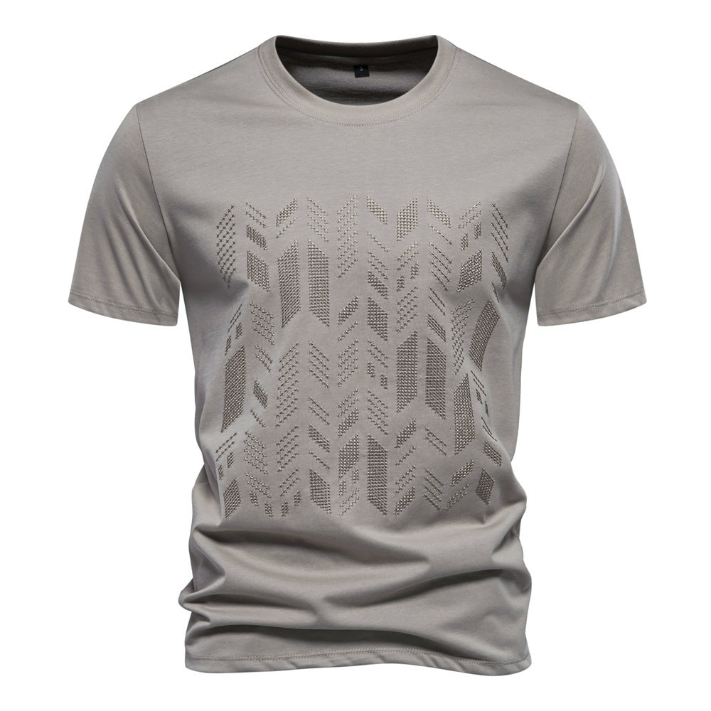 Herren nan Rundhalsshirt aus Baumwollmix mit geometrischer Laserperforation und geradem Schnitt R&B