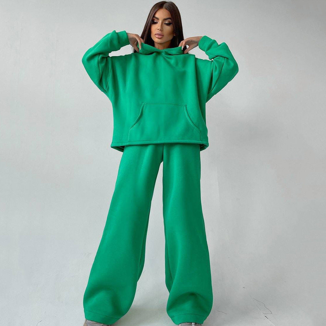 Damen lässiges Oversized Hoodie- und Wide Leg Hosen Set