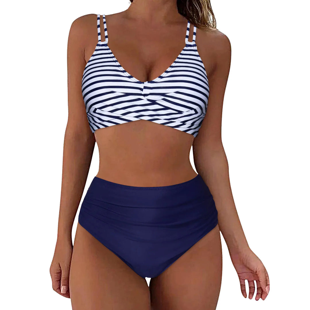 Damen Trendiger Hochschnitt-Bikini mit Raffung R&B