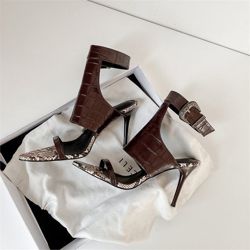 Damen Slingback High Heel Sandalen mit Schlangeleder-Akzent R&B