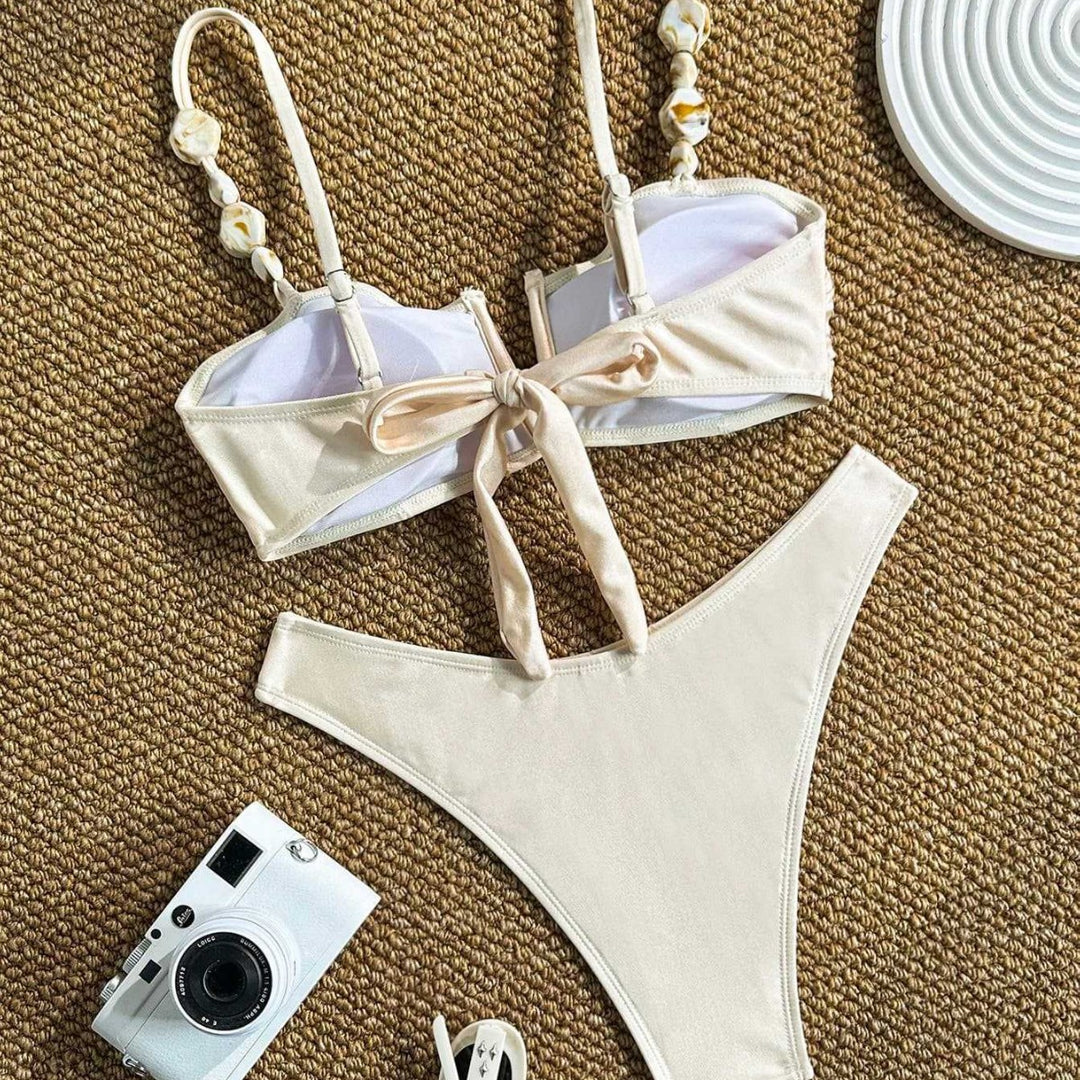 Damen Bikini mit Raffungen und dekorativen Trägern R&B