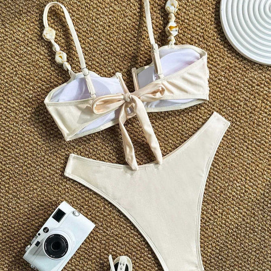 Damen Bikini mit Raffungen und dekorativen Trägern R&B