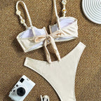 Damen Bikini mit Raffungen und dekorativen Trägern R&B