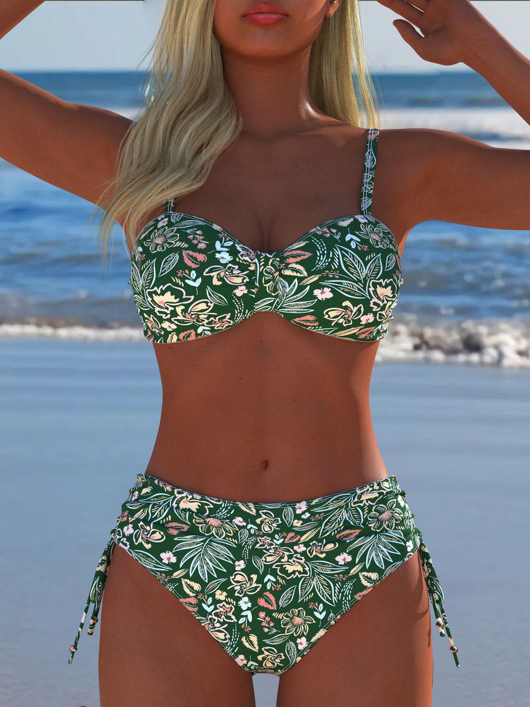 Damen Bikini-Set mit stilvollem Karomuster und goldfarbenen Akzenten R&B