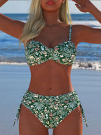 Damen Bikini-Set mit stilvollem Karomuster und goldfarbenen Akzenten