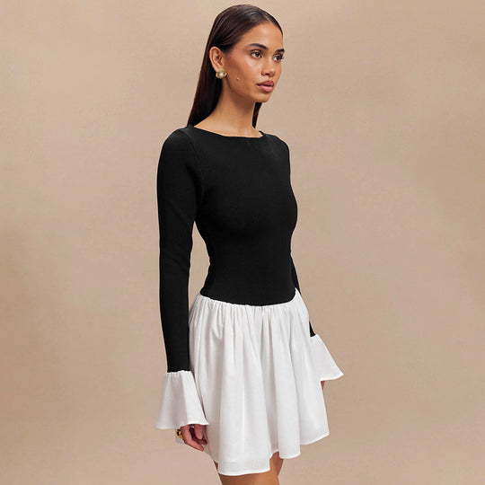 Damen Modisches Kleid mit kontrastierendem Rock R&B