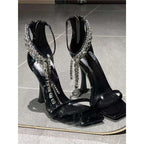 Damen elegante High Heel Sandalen mit funkelnden Strassapplikationen R&B