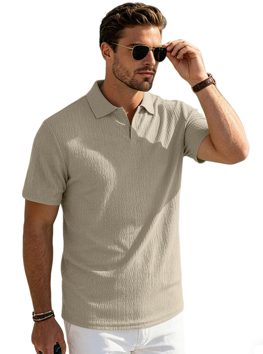 Herren nan elegantes Kurzarm-Polo aus strukturierter Micro-Jacquard-Baumwollmischung mit formstabilem Hemdkragen R&B