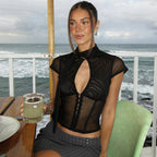 Damen Transparentes Spitzenoberteil mit Knotendetail R&B