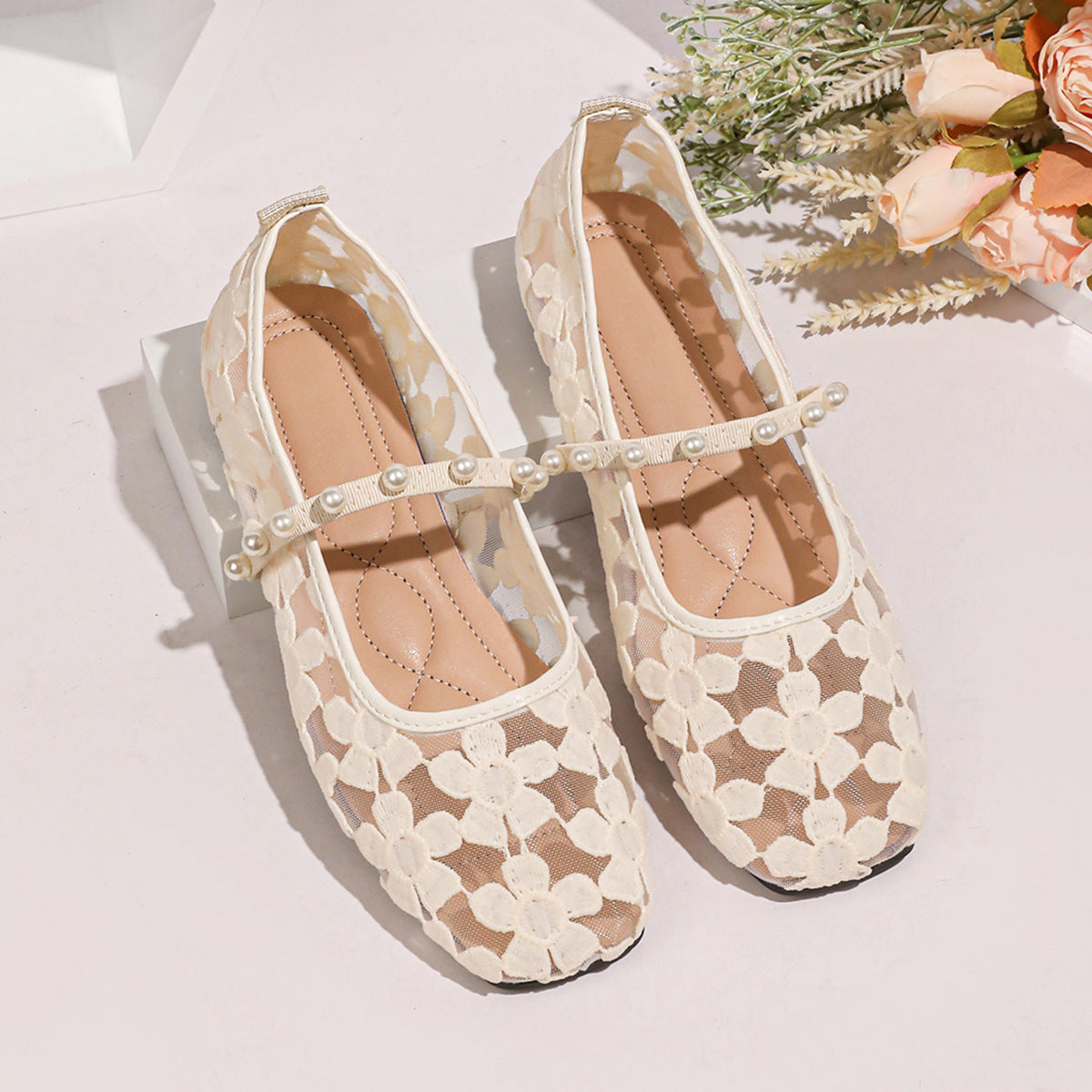 Damen Ballerinas mit zarten Spitzenmotiven R&B