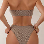 Damen Bandeau-Bikini mit strukturiertem Netzdesign und modischen Ösen