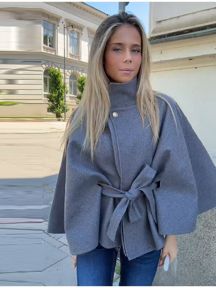 Damen Modernes Cape mit Taillengürtel R&B