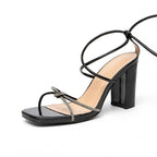 Damen elegante Sandalen mit glitzernden Riemen und robustem Blockabsatz R&B