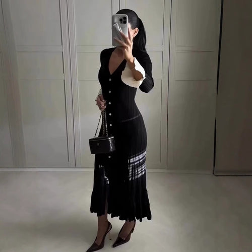 Damen Maxikleid mit eleganten Rüschenärmeln und Knopfdetails R&B