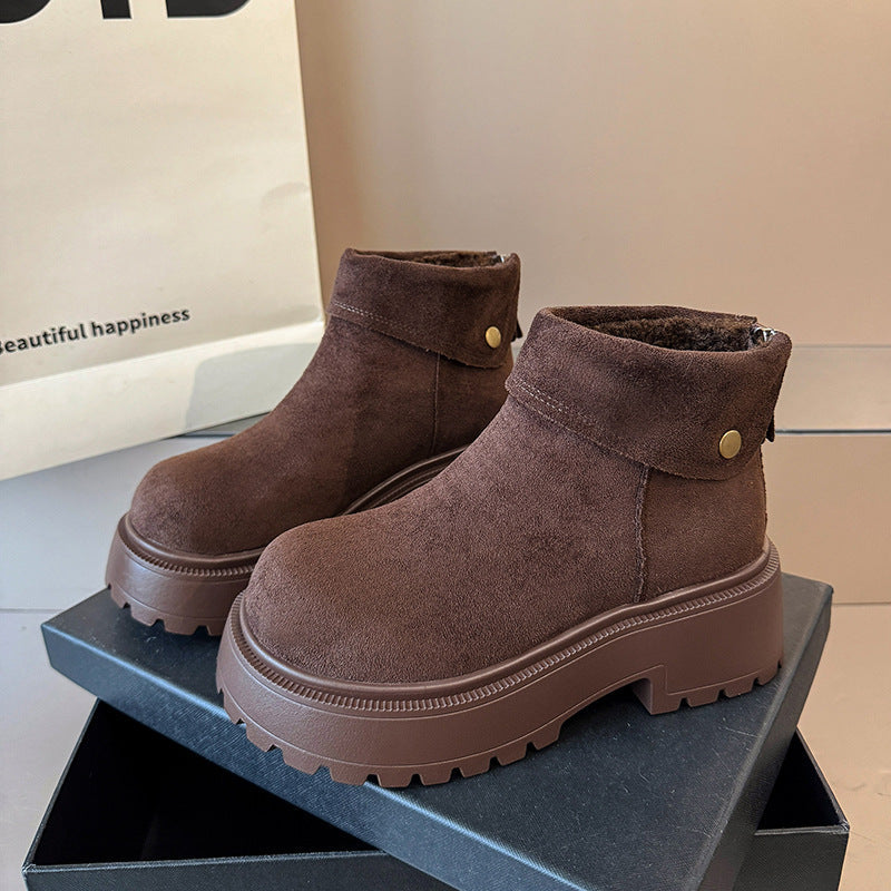 Damen modische Winterstiefeletten mit hohem Plateau und kuscheligem Innenfutter R&B