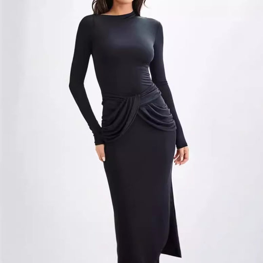Damen Elegantes Maxikleid mit dekorativer Drapierung R&B