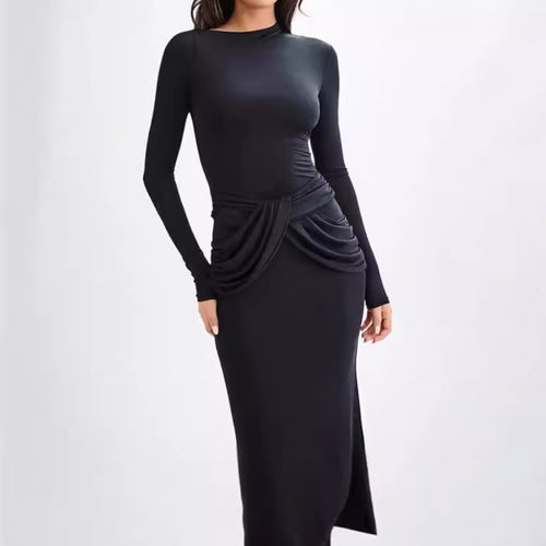 Damen Elegantes Maxikleid mit dekorativer Drapierung R&B