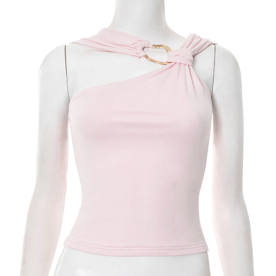 Damen asymmetrisches Trägershirt mit dekorativer Ringverzierung R&B