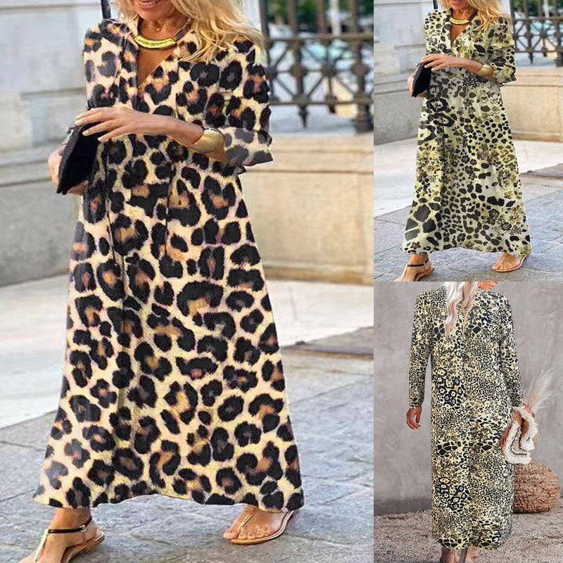 Damen Maxikleid mit trendigem Leopardenmuster und elegantem Wickeldesign R&B
