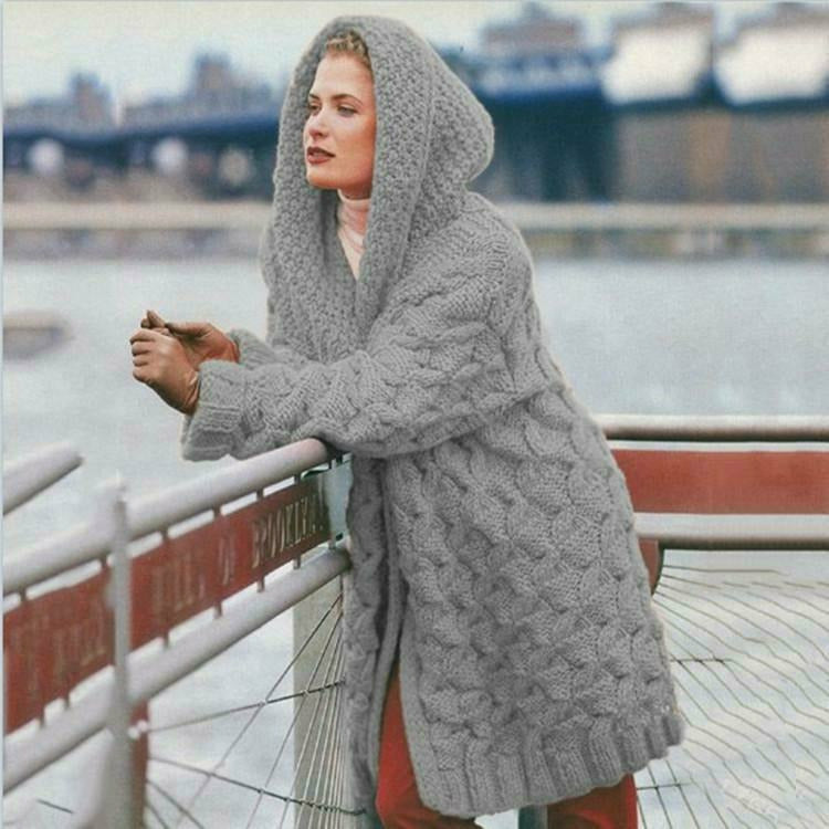 R&B | Langer Strickjacke mit Kapuze
