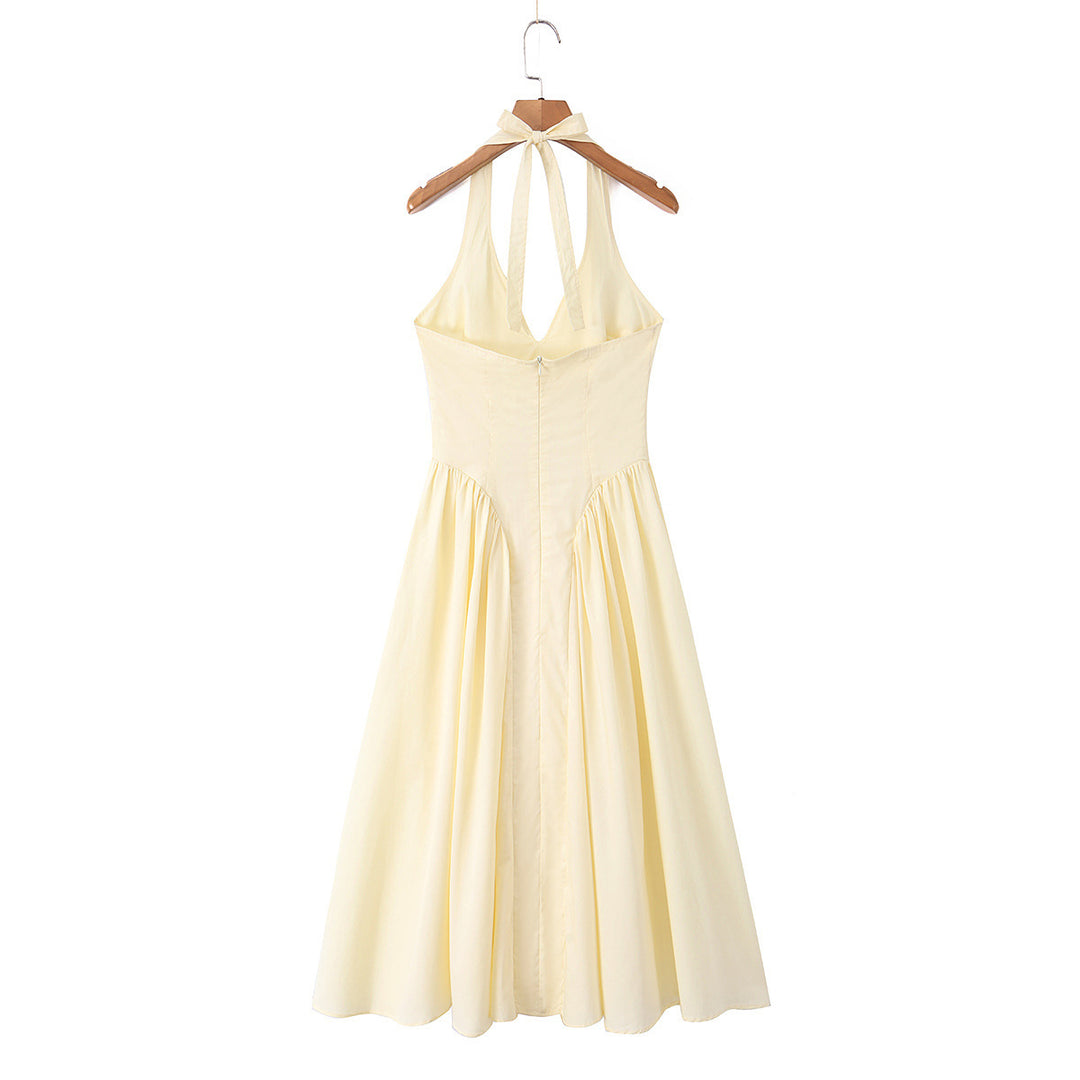 Damen Maxi-Kleid mit elegantem V-Ausschnitt und raffinierten Falten R&B