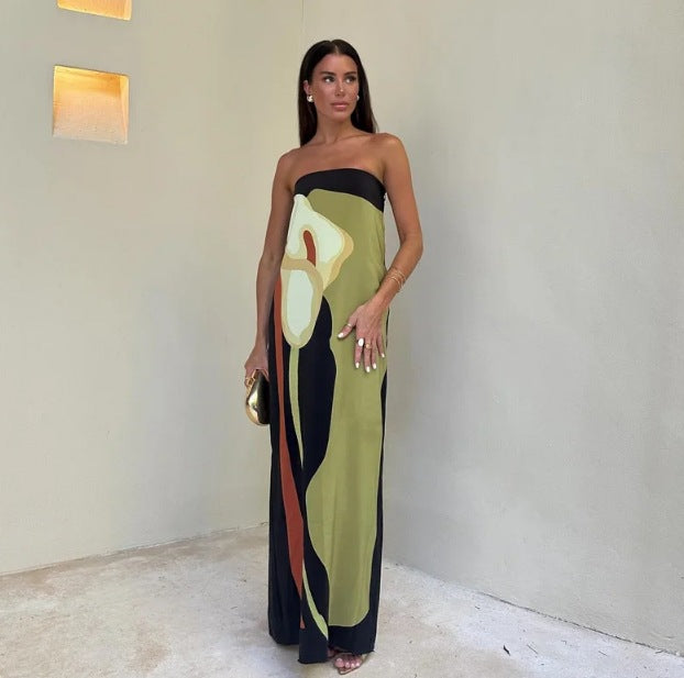 Damen Maxikleid mit lässigem schulterfreiem Design und floralem Print R&B