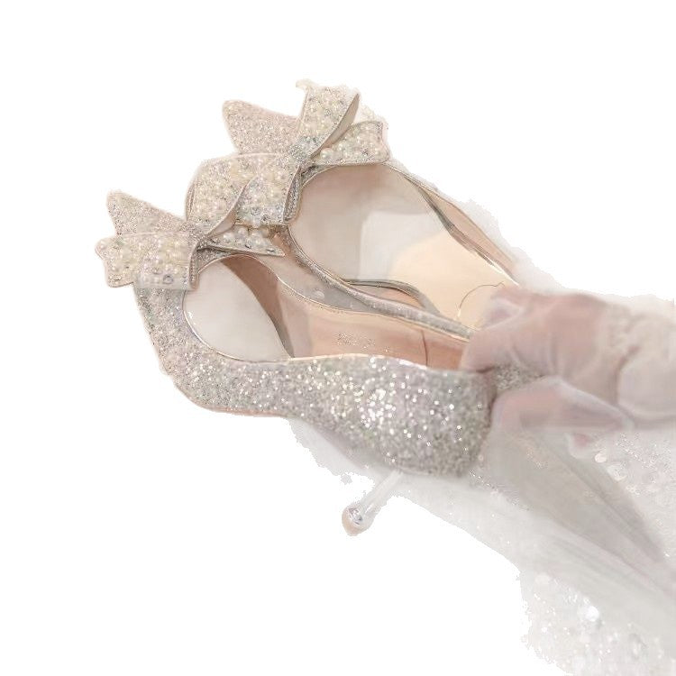 Damen elegante Glitzerschuhe mit Schleifen-Detail R&B