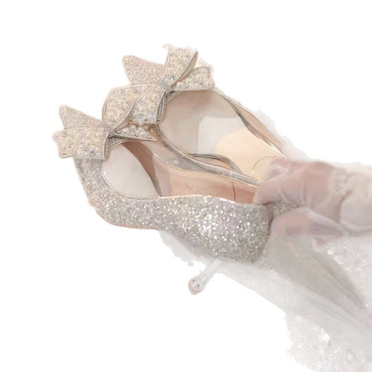 Damen elegante Glitzerschuhe mit Schleifen-Detail R&B