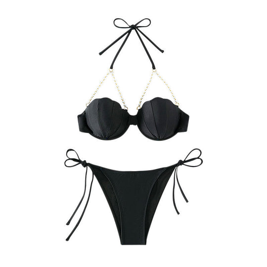 Damen Bikinioberteil mit muschelförmigem Design und Perlenschnürung R&B