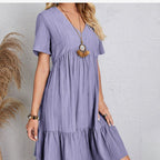 Damen Sommerliches Freizeitkleid mit V-Ausschnitt und Rüschensaum R&B