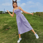 Damen Midi-Kleid mit elastischem Taillenbund und verstellbaren Spaghettiträgern R&B