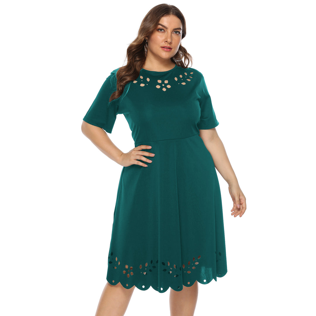 Damen elegantes Kleid mit durchbrochenem Kragen und wellenförmigem Saum R&B