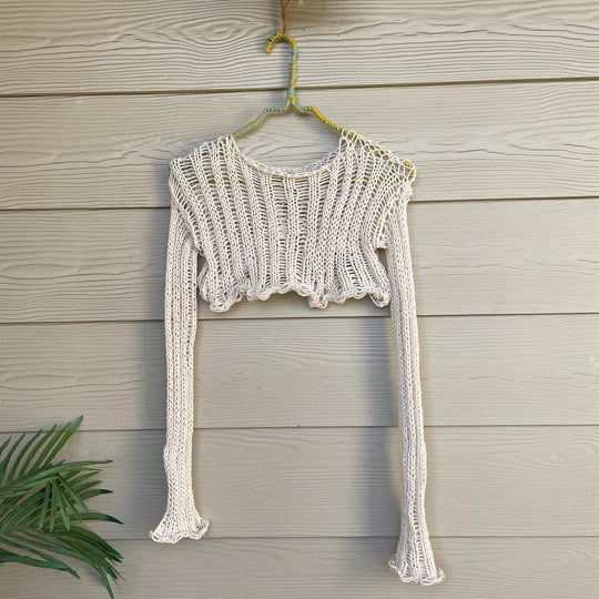 Damen gehäkeltes Crop-Top mit offenen Ärmeln und lässigem Design R&B