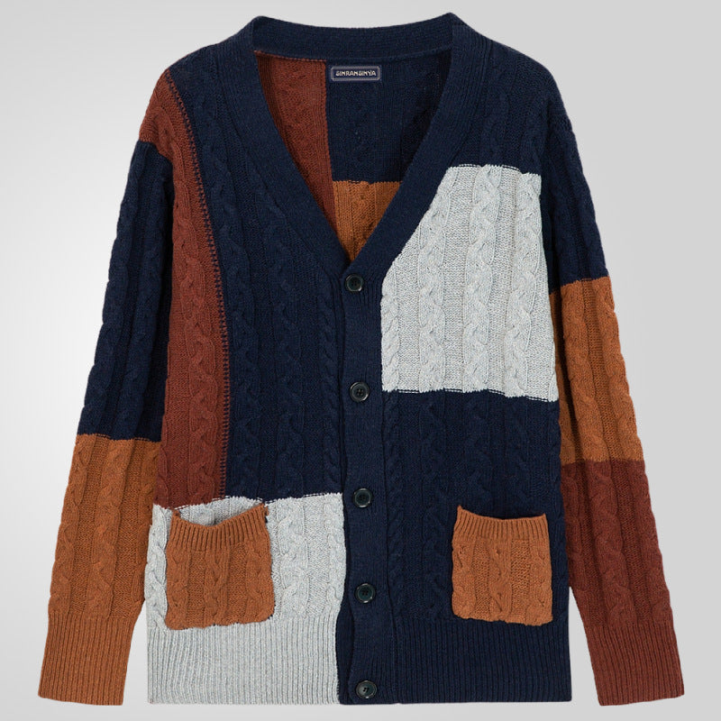 Herren Grobstrick Cardigan mit farbigen Akzenten und praktischen Taschen R&B