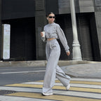 Damen trendiges Cropped Sweatshirt und weite Hose Set
